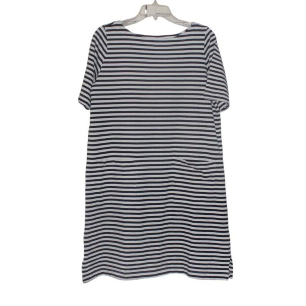 J Jill Shift Dress Navy & White Striped Pockets Knee Length Cotton Womens PM NWT